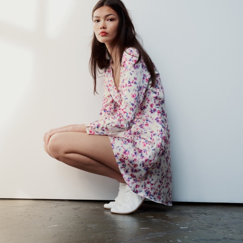 Nwt Zara Printed Satin Effect Mini Dress XS